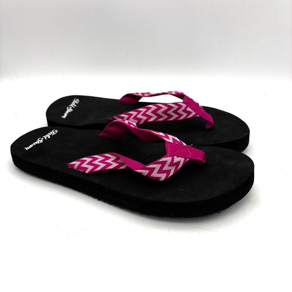 Field & Stream Womens Flip Flops Size 8 Pink Chevron Strap Casual Summer Sandals